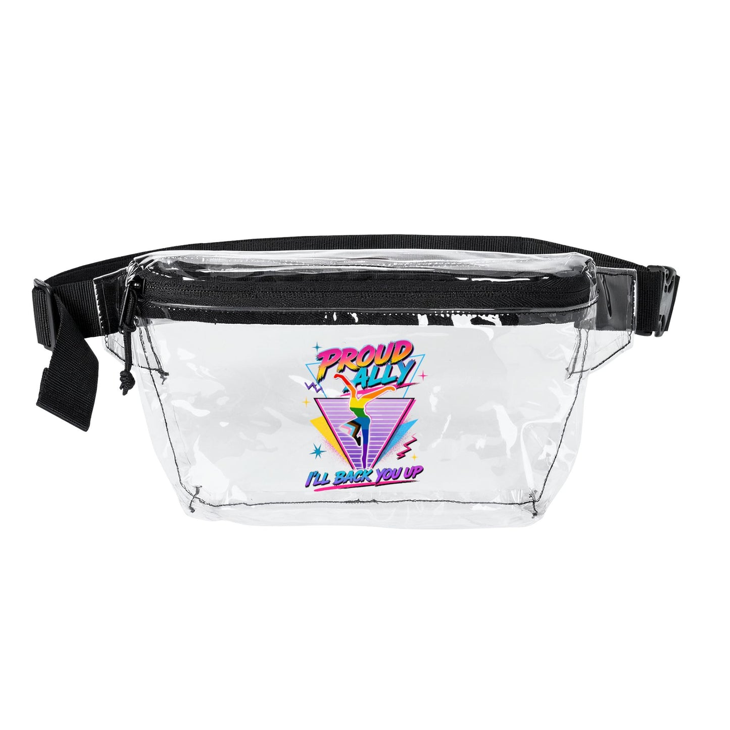 Proud Ally I’ll Back You Up Clear Fanny Pack – Retro 80s Pride Bag Benefits Indy Pride