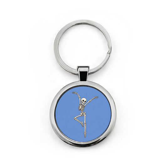 Skeleton Firedancer Round Stainless Steel Keychain – DMB Inspired Skull Fan Keyring