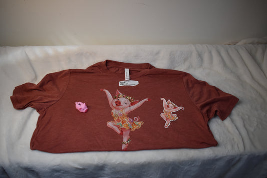 Pig Firedancer Overstock Package – Clay Tri-Blend Unisex T-Shirt, Vinyl Sticker, and Free Pig Toy