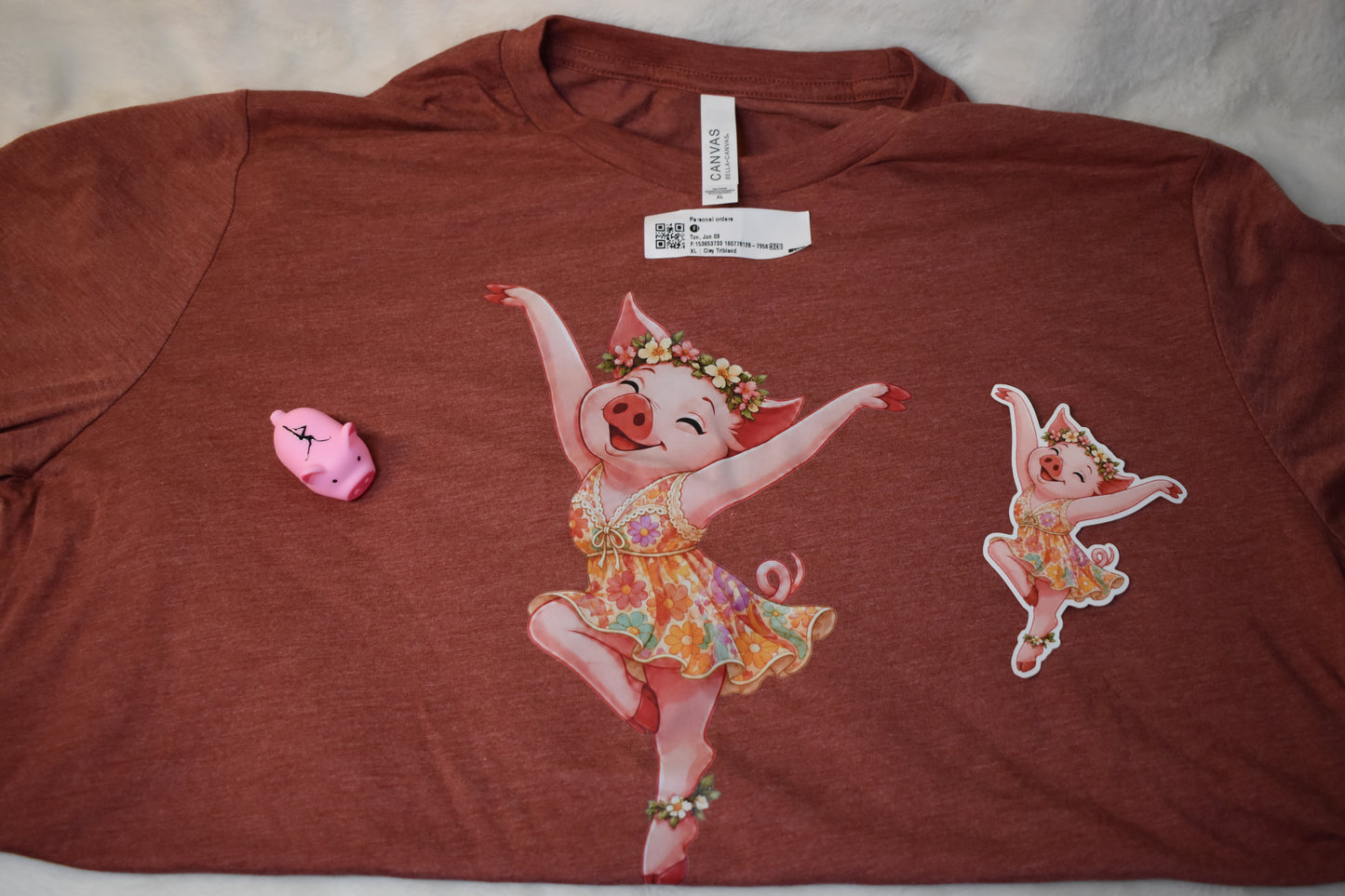 Pig Firedancer Overstock Package – Clay Tri-Blend Unisex T-Shirt, Vinyl Sticker, and Free Pig Toy